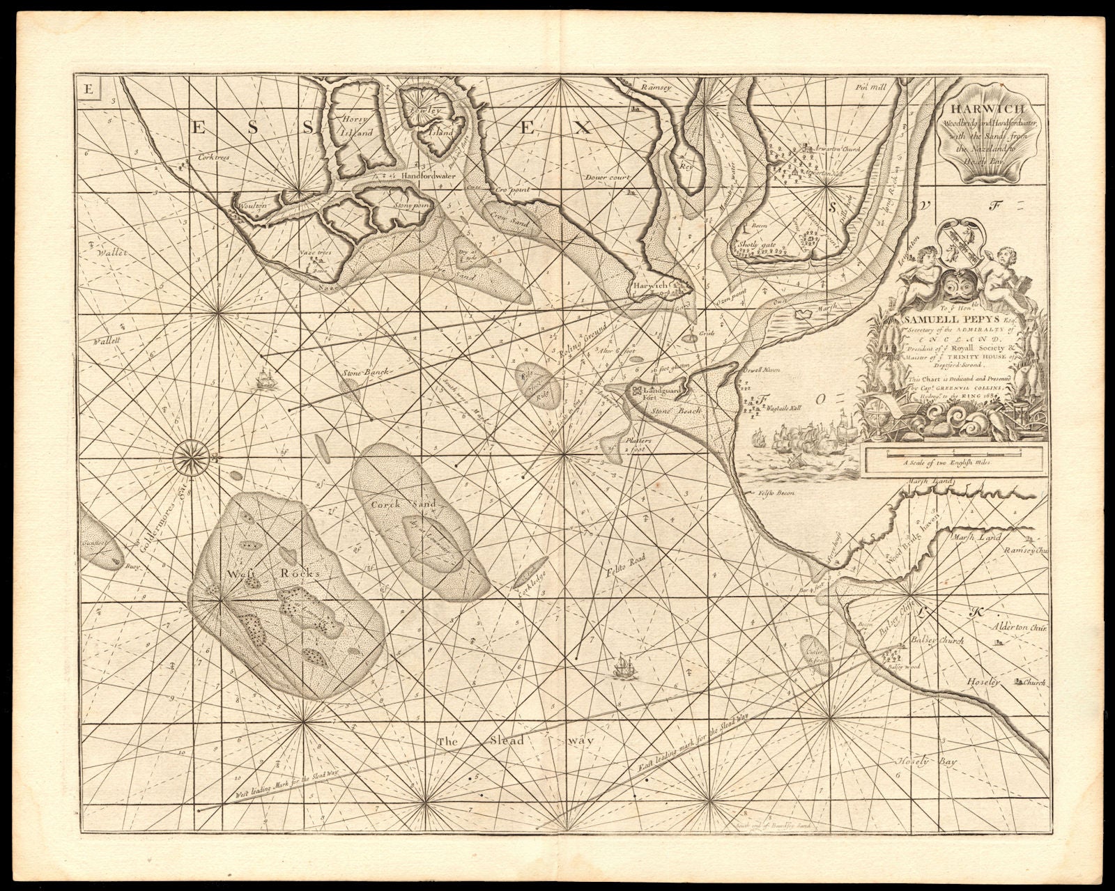 HARWICH, Orwell, Stour, Deben & Hamford Water sea chart. COLLINS c1774 old map